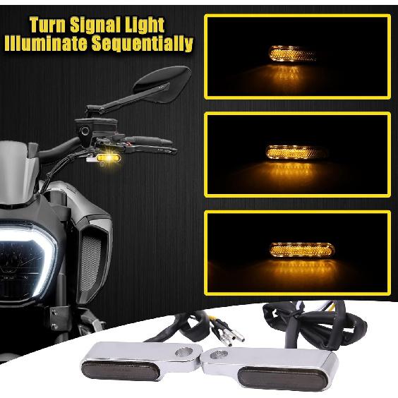 DREAMIZER Universal Motorcycle Handlebar LED Flowing Water Turn Signal Mini Blinkers Front Running light Compatible with Harley Honda Yamaha Kawasaki