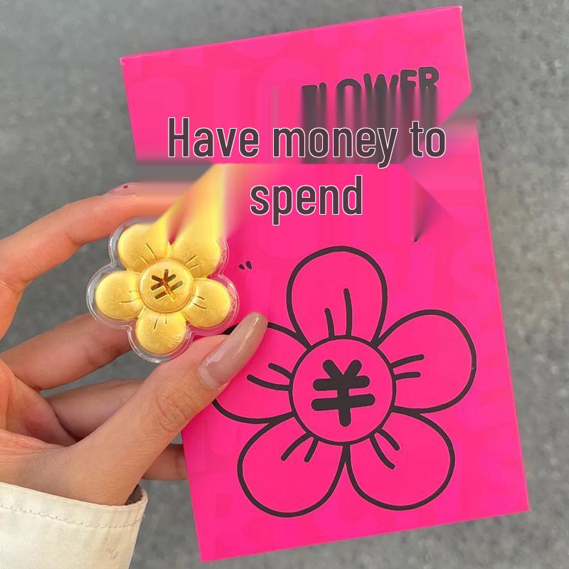 Shuibei 999 Fine Gold Peach Blossom Coin Eternal Flower Red Envelope Gift for Girlfriend or Best Friend