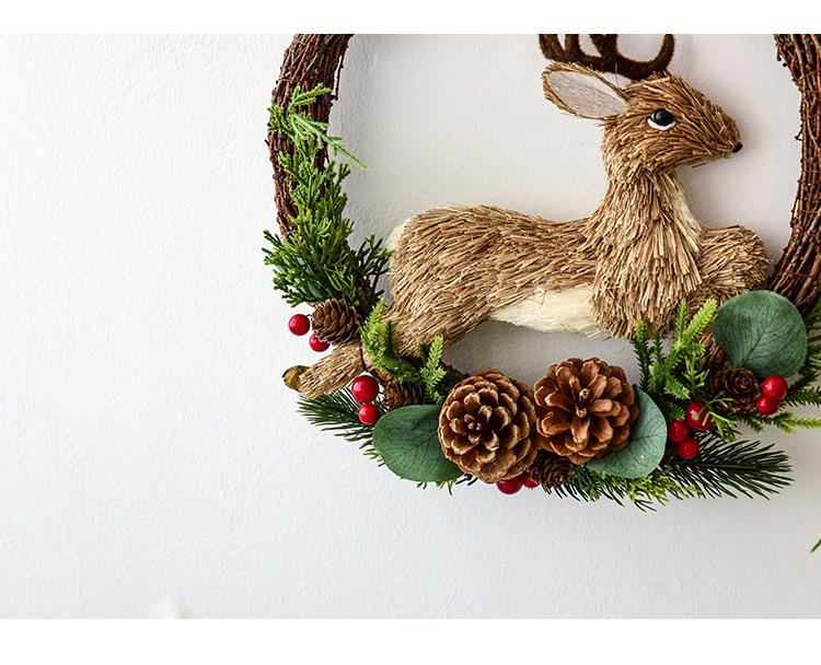 NUCHI Christmas Elk Rattan Wreath for Door or Shop Decoration