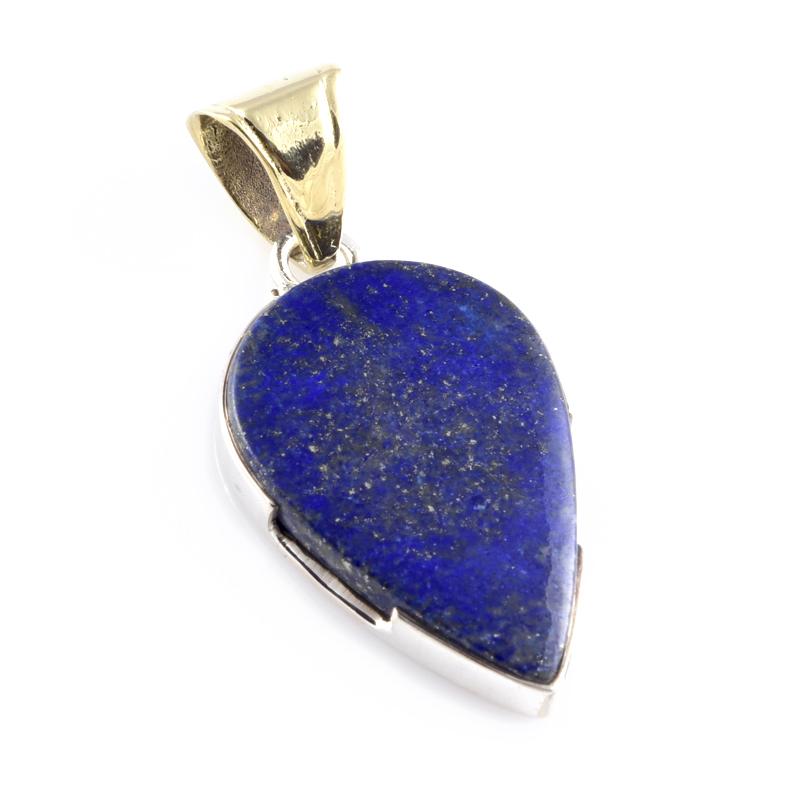 

Natural Lapis Lazuli Gemstone 925 Sterling Silver Two Tone Pendant 1.7 C0V09