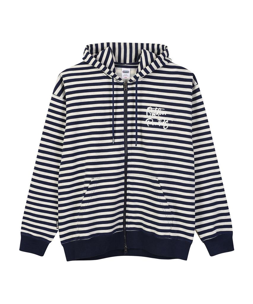 Outdoor Products Chain Stitich Stripe Zip Up Hoodie (Navy)