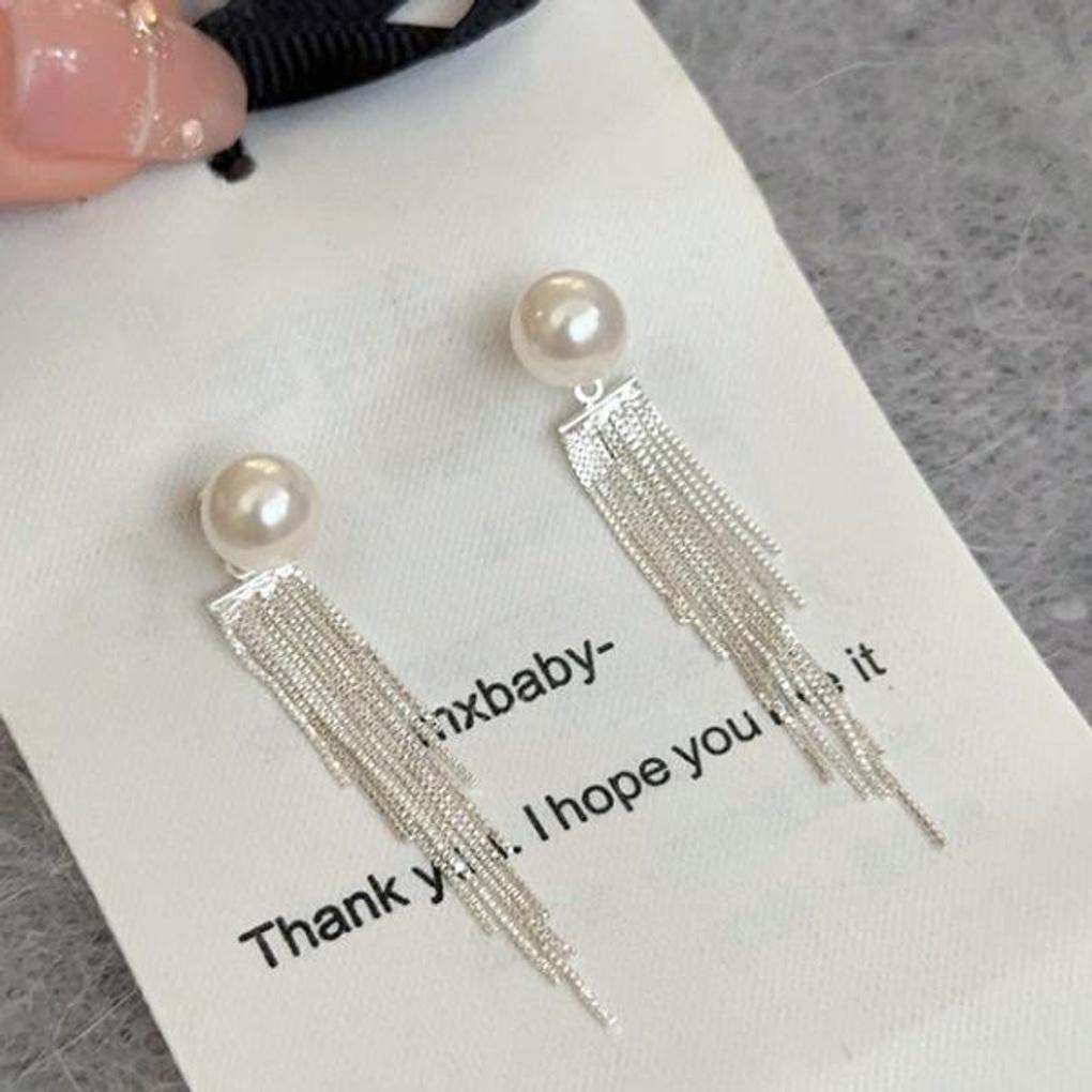 Women's Elegant Pearl Earrings with Tassel [Silver Needle]