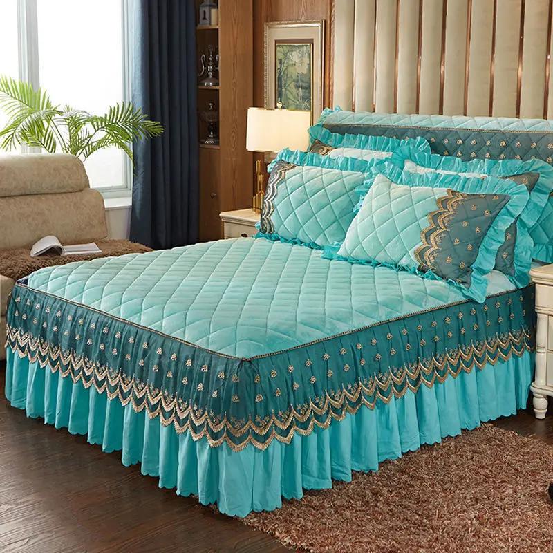 

Роскошная теплая бархатная юбка-кровать, супермягкое толстое фланелевое стеганое покрывало, противоскользящее покрывало, не входит в комплект, наволочка cubre cama 120x200cm bed skirt