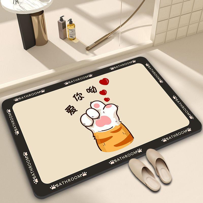 Cartoon Bathroom Floor Mat, Diatom Mud Suction Mat, Toilet Door Toilet Mat, Non-Slip Foot Stepping Pad, Household Dirt-Resistant