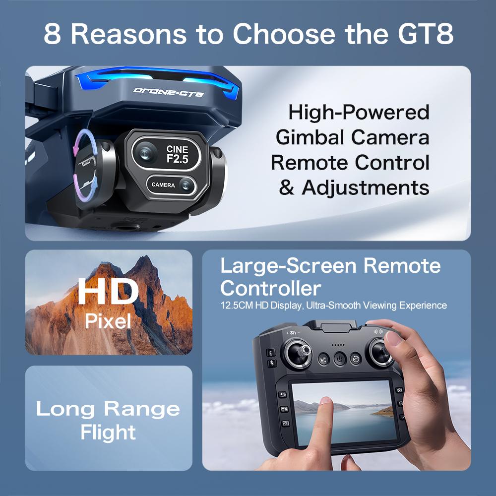 GT8 4K Professional Drone 8K Camera Aerial FPV Brushles Motor Avoiding Obstacle with Large Screen Remote Control Folding RC Dron