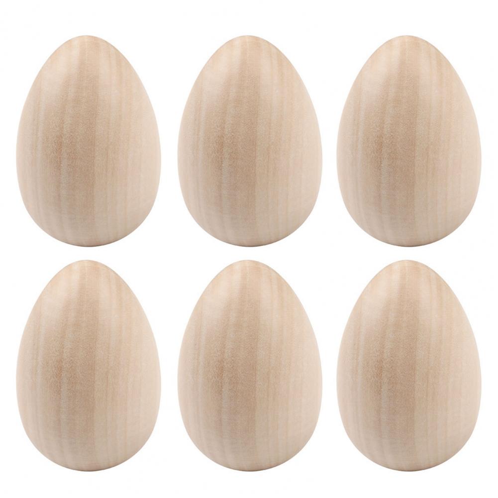 6Pcs Wooden Simulated Egg Creative DIY Graffiti Painted Natural Wood Eggs Lightweight Odorless Egg Toy Home Decoration