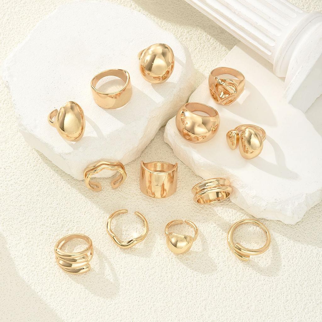 iF ME Modisches Minimalistisches Elegantes Ringe Set Für Frauen Vintage Exquisit Asymmetrisch Geometrisch Flüssig Chunky Metallring Schmuck