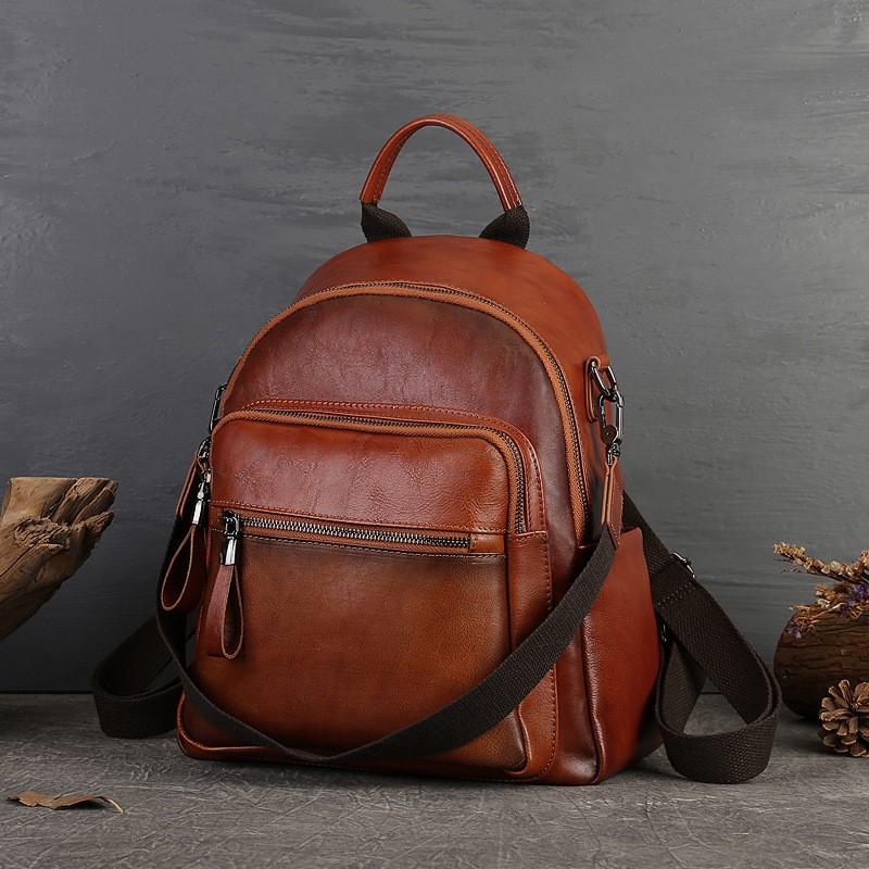 

Johnature Ретро рюкзак ручной работы из коровьей кожи с большой вместимостью и несколькими отделениями. Дорожный рюкзак из натуральной кожи. кофейный