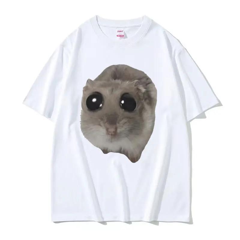 Funny Sad Hamster Meme Cry Men Women Cotton T Shirt Fashion Summer Casual Short Sleeve Streetwear Classic Print Unisex T Shirts