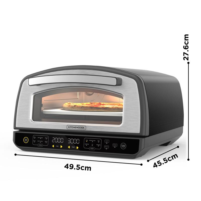 Kitchencook - Four à Pizza - 2000w - Jusqu'à 450°c - 12 Programmes - Plaque De Cuisson En émail, Pelle Et Coupe Pizza En Inox