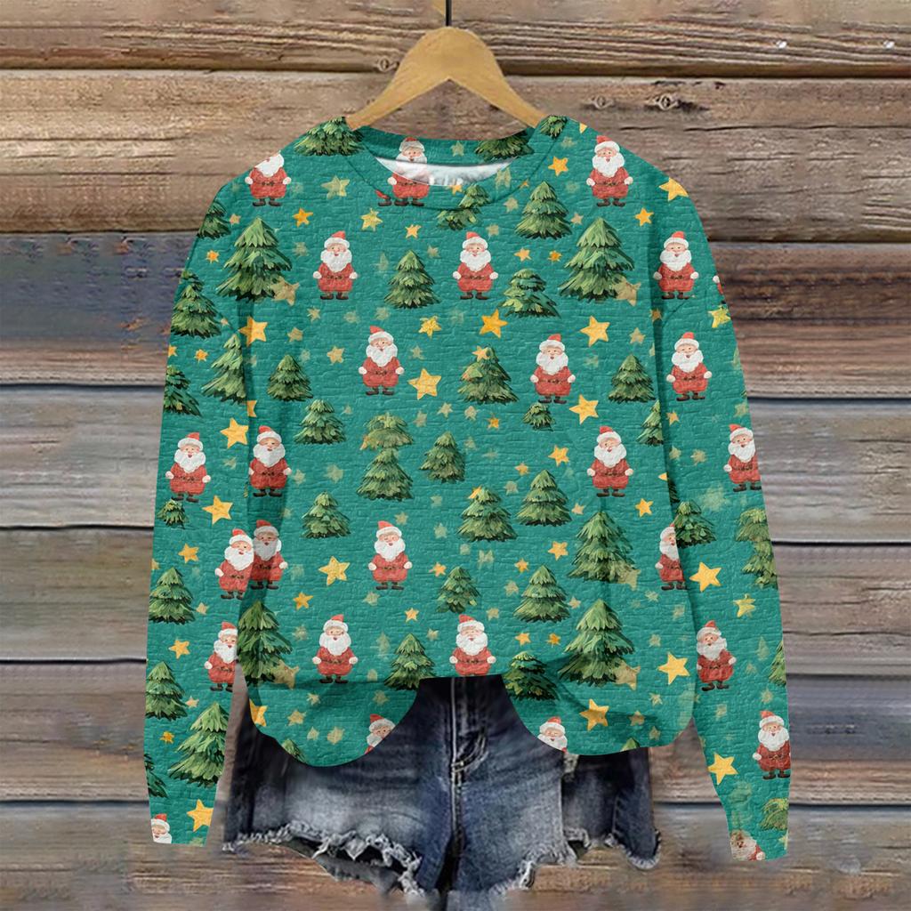 Women's Christmas Printed Casual Fashion Long Sleeve Round Neck Pullover Top