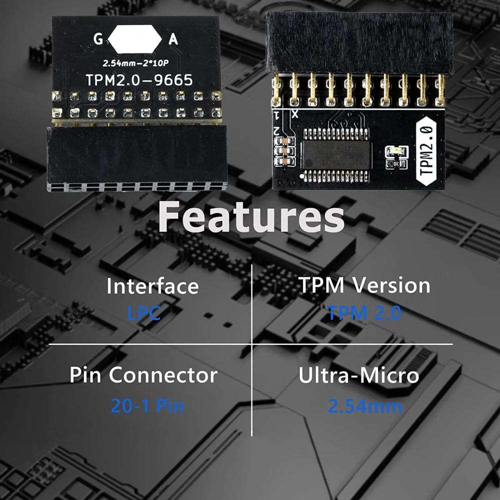 TPM 2.0 Security Module for ASUS/Gigabyte (20-Pin) - Win11 Compatible Encryption & Protection PCB Replacement