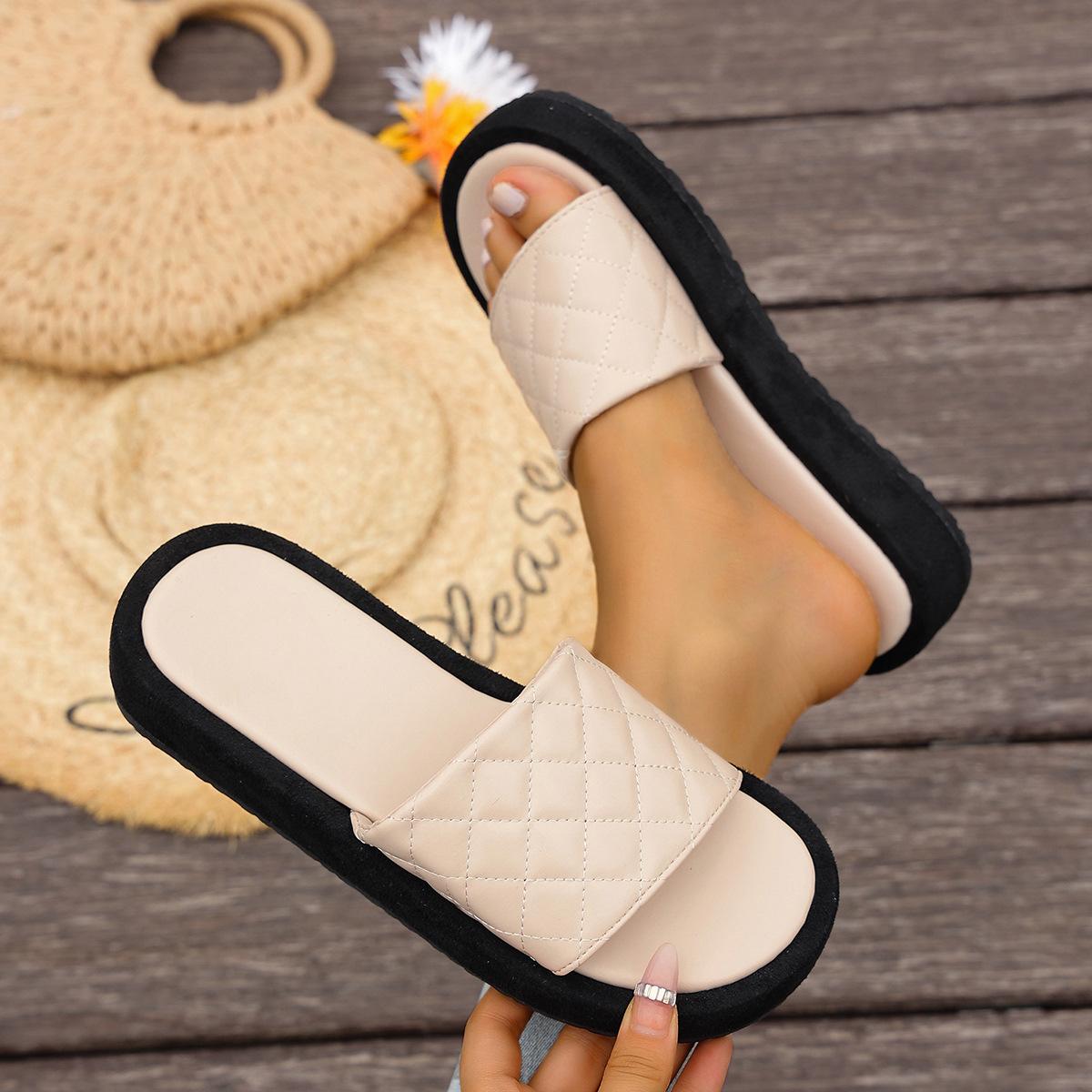 Women s Quilted Platform Slide Sandals Open Toe Thick Sole Non-Slip Summer Slippers for Casual Wear Women Shoes 43