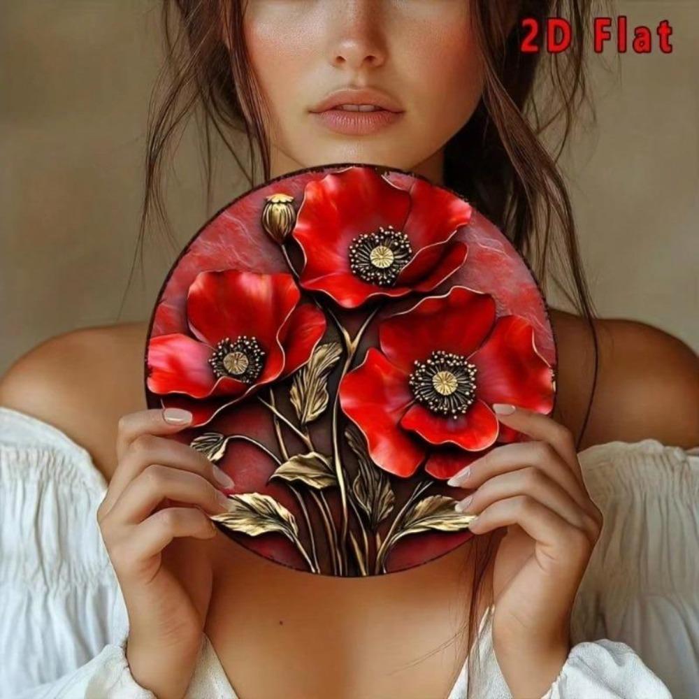 Red Poppy Metal Wall Art 2D Aluminum Sign Office Decor Home Bar Cafe