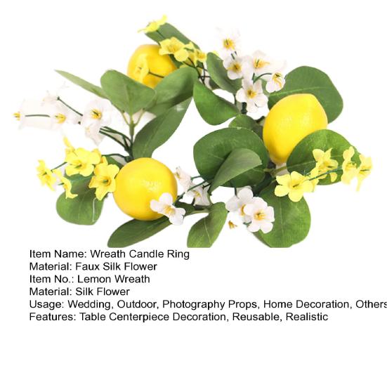 Lemon Flower Wreath Candle Ring Artificial Leaves Spring Greenery Garland Pillar Candle Home
