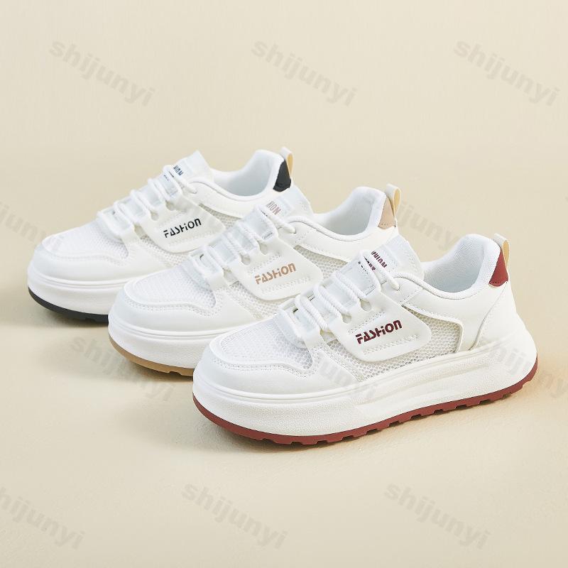 Women's White Sneakers Autumn New Mesh Breathable Height Increase Casual Shoes Comfortable Fashion Cross Tied Non Slip Flats