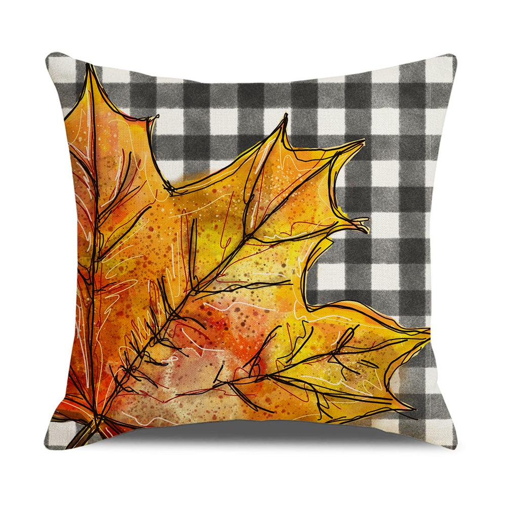 

New Autumn Thanksgiving Cushion Cover Linen Maple Leaf Pumpkin Print Cushion Cover Sofa Cushion 45 * 45Cm (excluding pillow core)
