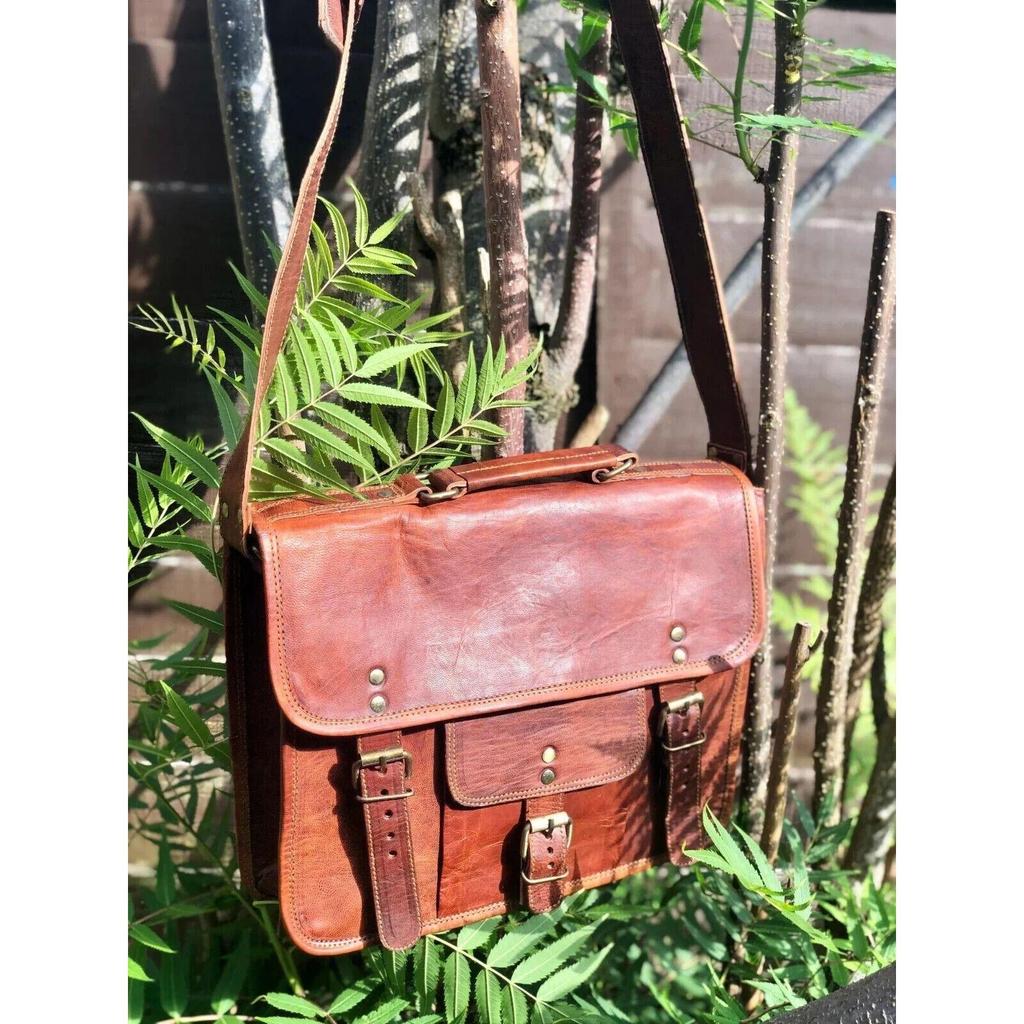 Genuine Vintage Leather Bag Men's Messenger Shoulder Laptop Bag Briefcase
