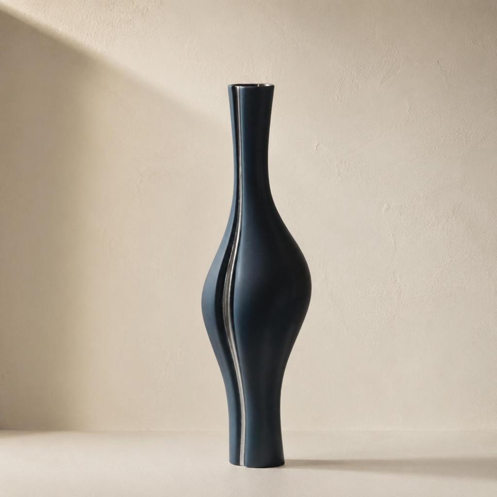 Modern Ceramic Vase with Silver Accent Versatile for Tabletop