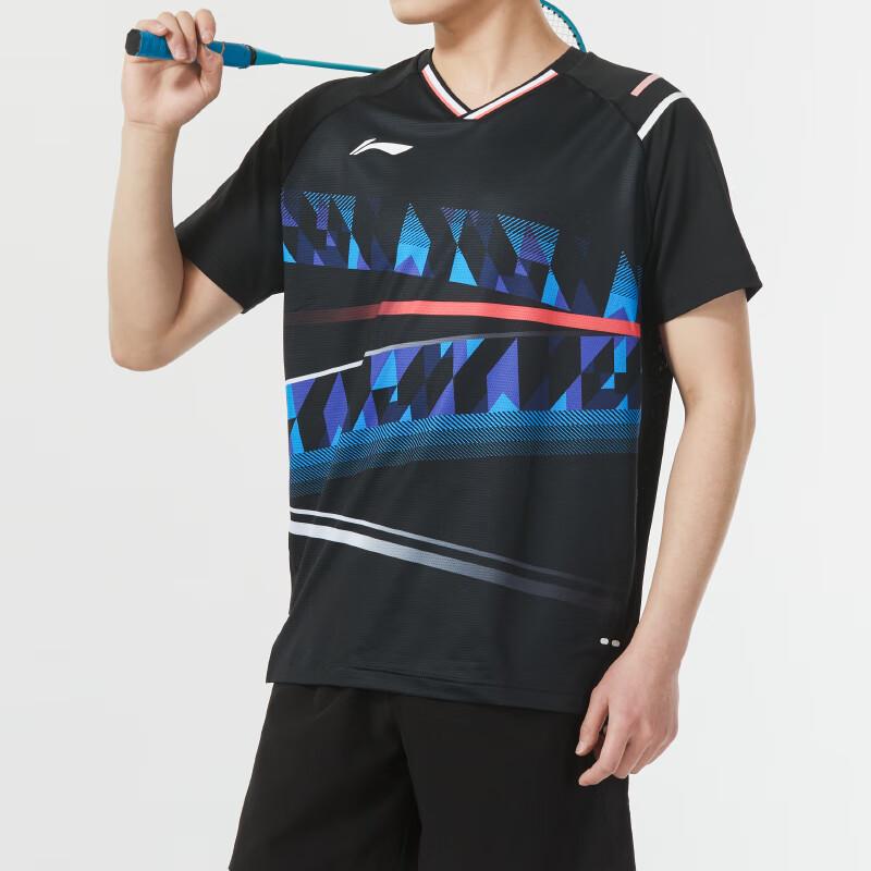 Li-Ning Color Block V-Neck Training Breathable Sports Short Sleeve T-Shirt Unisex Tops Black AAYU131-1