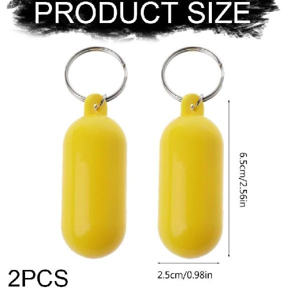 2 Pack Floating Keycha for Boat and Water Sports, Yellow Pill-Shaped Float Key Rings for Kayak, Sailing, Surfing, Fishing, Jet Ski, Car or House