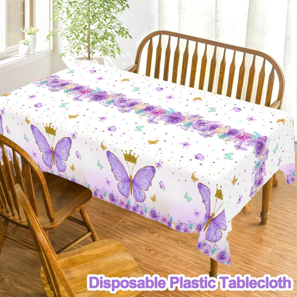 Purple Butterfly Disposable Tablecloth Spring Butterfly Theme Birthday Party Decoration Girls 1st Birthday Baby Shower Wedding