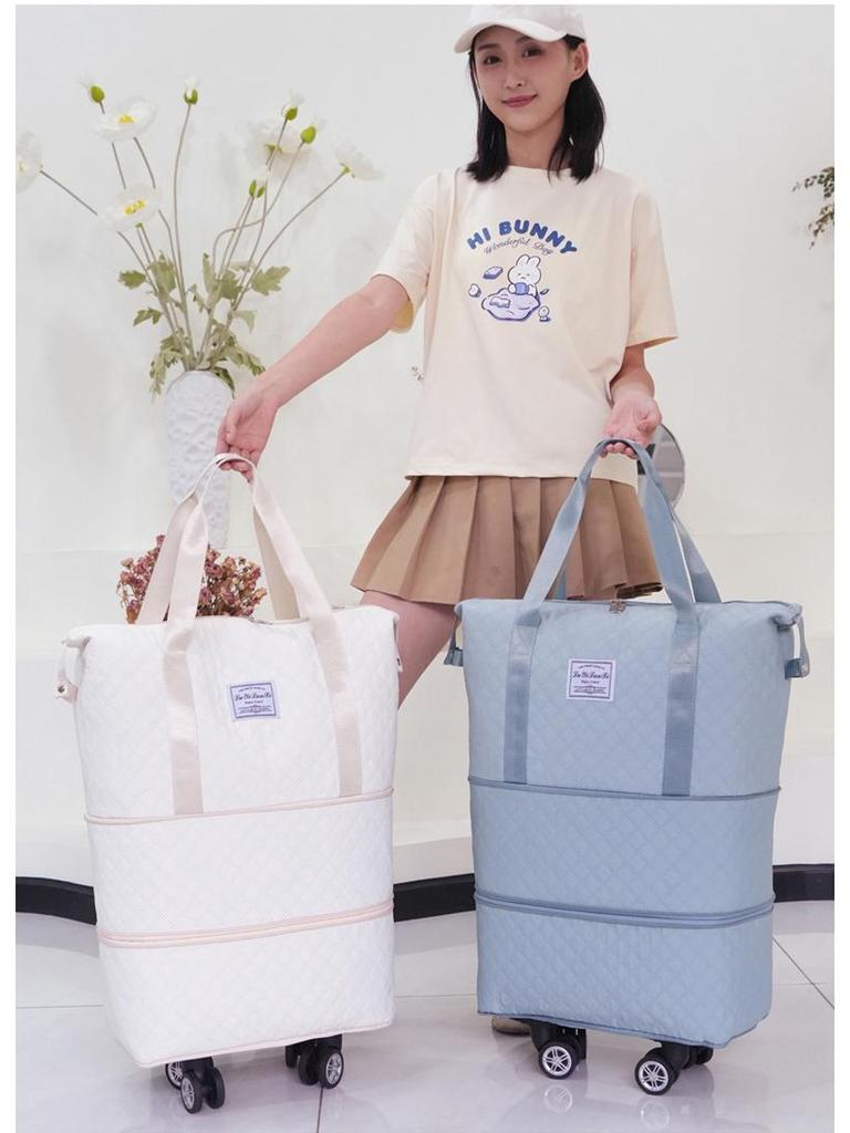 Expandable Large Capacity Travel Bag with Wheels, Double Layer, Foldable, Wet & Dry Separation, Ideal Hospital Carry-on