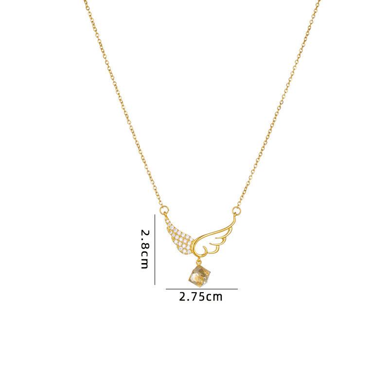 Fashion Popular Angel Wings Zircon Pendant Necklace Stainless Steel Chain Geometric Choker Jewelry Party Gifts For Women Girls
