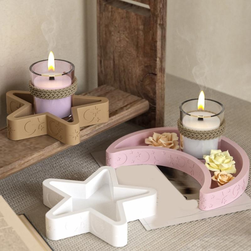 Sturdy Star and Moon Silicone Mould Round Tray Home Accessory for Crafting Supplies and Creative Storage Solution