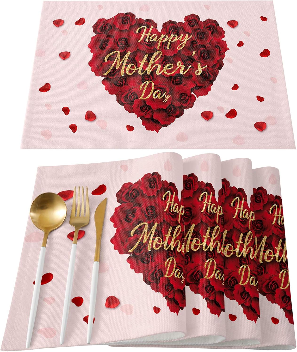 

4/6/8pcs Heart Clover Green Buffalo Placemat Cotton Linen Non-Slip Washable Table Mat for Holiday Banquet Dining Kitchen Decor 4Pcs-30X45cm(12X18in