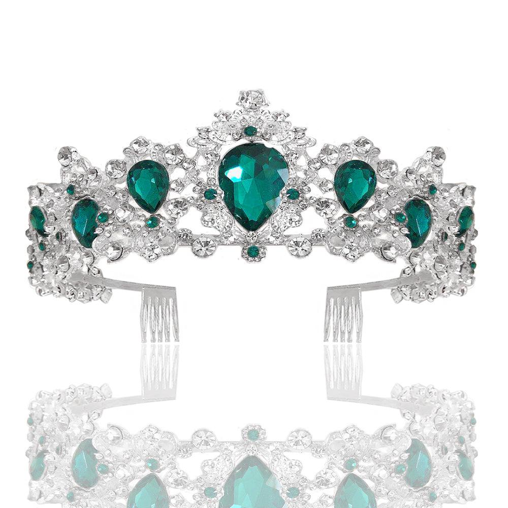 

New Combed Bridal Crown Green Diamond Crystal Crown Tiara Wedding Accessories Crown Comb