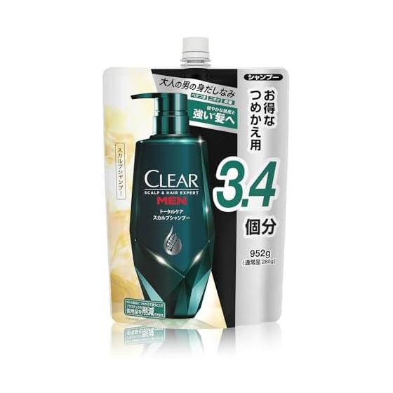 CLEAR For Men Total Care Scalp Shampoo, Large Capacity, Refill, 952g, Scalp Care, Sebum, Prevents Stickiness, Refreshing Citrus Scent [Amazon.co.jp