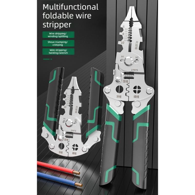 Foldable Wire Stripper Crimping Pliers Tool Multi Function Design For Electrician Work With Compact Steel Construction
