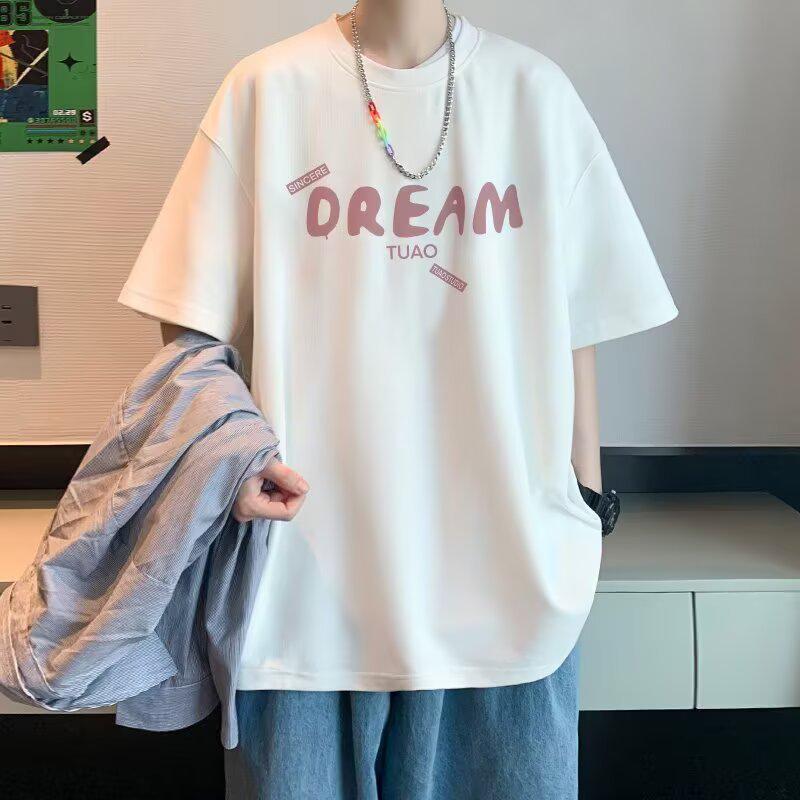 Summer Men s Korean Style Loose Fit Printed T-Shirt: Trendy Short Sleeve Plus Size 2XL