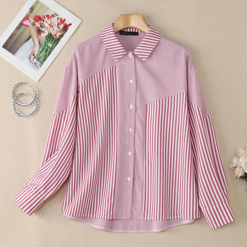 

ZANZEA Женская повседневная свободная полосатая блузка с отложным воротником и длинными рукавами 5XL красный