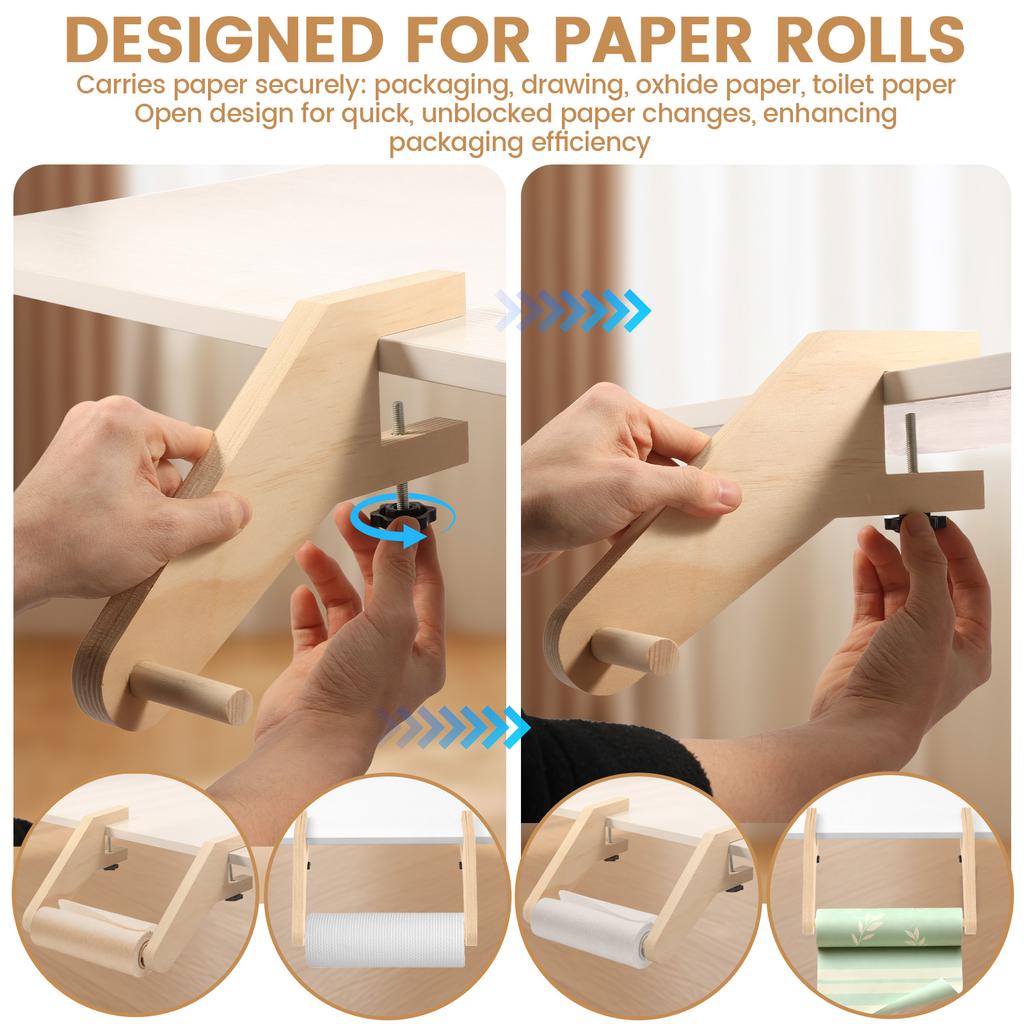 1/2 Pair Wooden Desk Mount Paper Roll Dispenser Adjustable Drawing Papers Rolls Holder Table Mount Drawing Paper Roll Dispenser