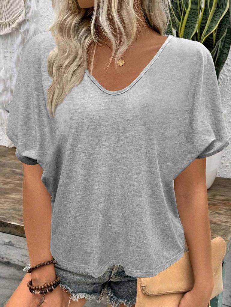 2026 European-American New V-Neck Pleated T-Shirt, Loose Fit, Short Sleeves In Candy Colors.