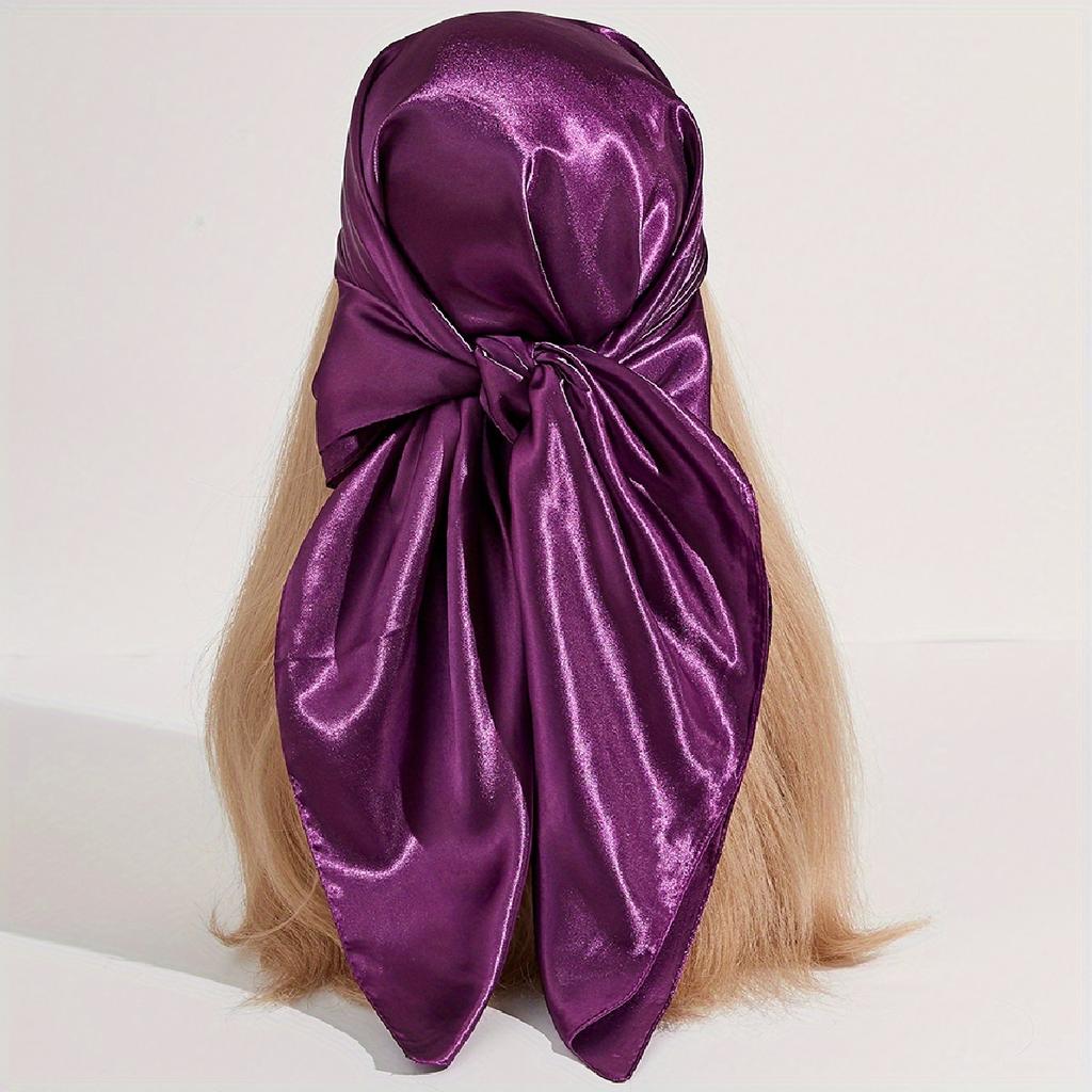Solid Color Large Bandana Classic Satin Square Scarf Women Imitation Silk Neckerchief Windproof Shawl Head Wrap Hair Accessories