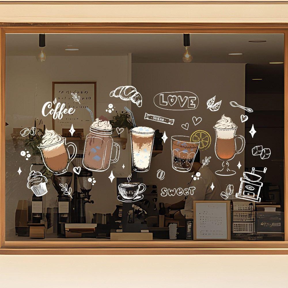 Cartoon Ice Cream Static Window Sticker Milk Tea Cup Glass Door Decals  Home Decoration