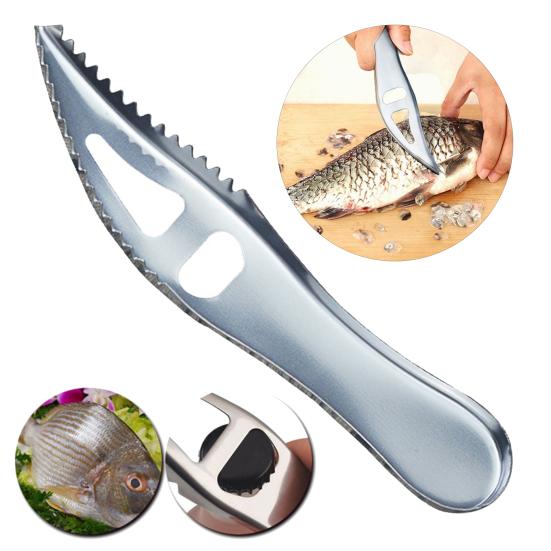 Fish Scale Scraper Double Row Sawtooth Sharp Convenient Perfect Fitting Comfortable Handle Remove Scales Silver Color Stainless