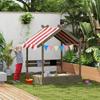 House-Designed Wooden Sandbox, Outdoor Sandpit, with Blackboard, Toys, Sink, Seats, Flags, for Ages 3-7 Years - Grey