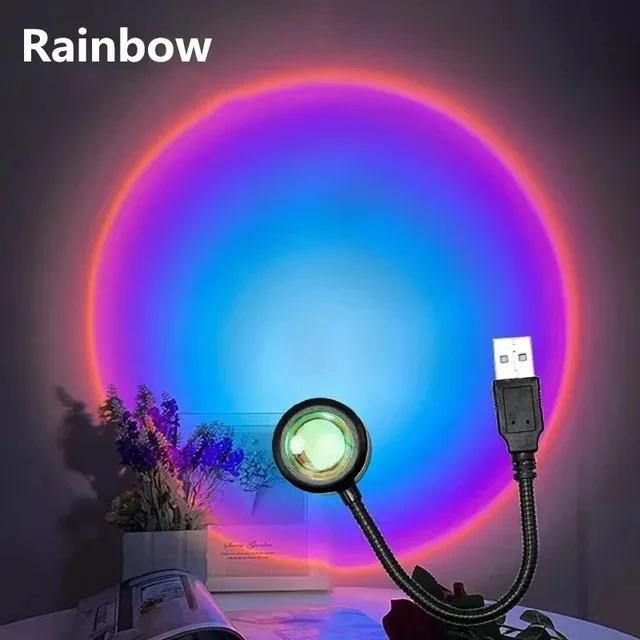 

USB Лампа Заходу Сонця Світлодіодна Райдужна Неонова Нічна Лампа Проектор Фотографія Настінне Атмосферне Освітлення для Декору Кімнати Спальні Нічники