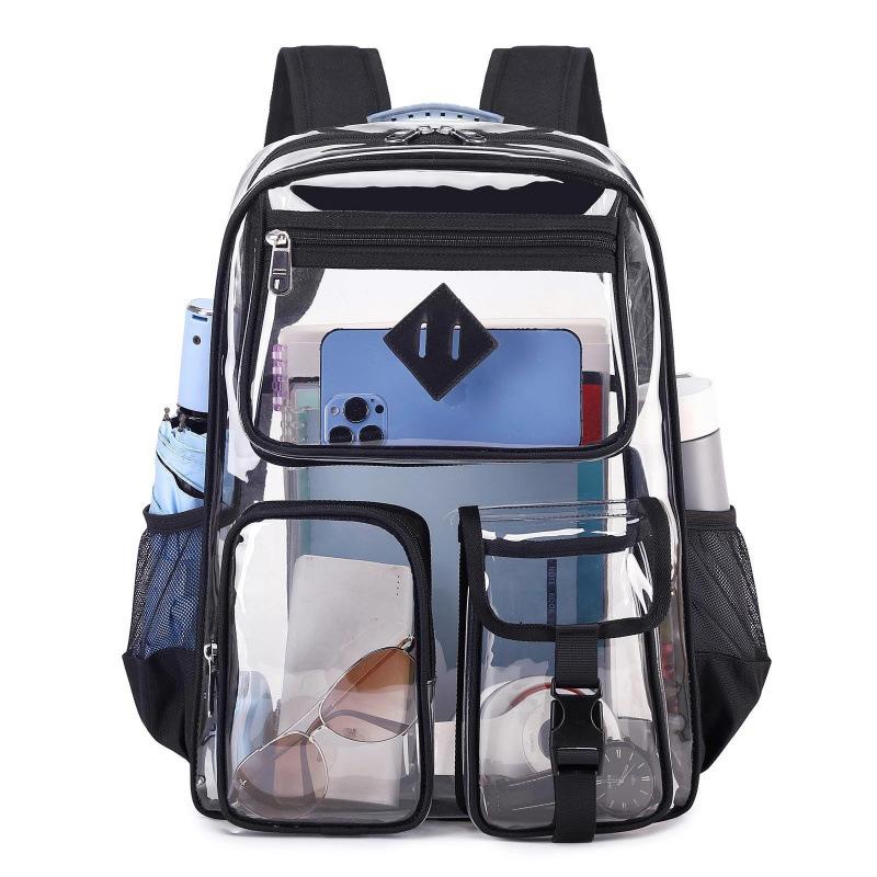 

New transparent backpackPVCbackpack for outdoor fitness Waterproof Large capacity small middle and high school grade backpack чёрный