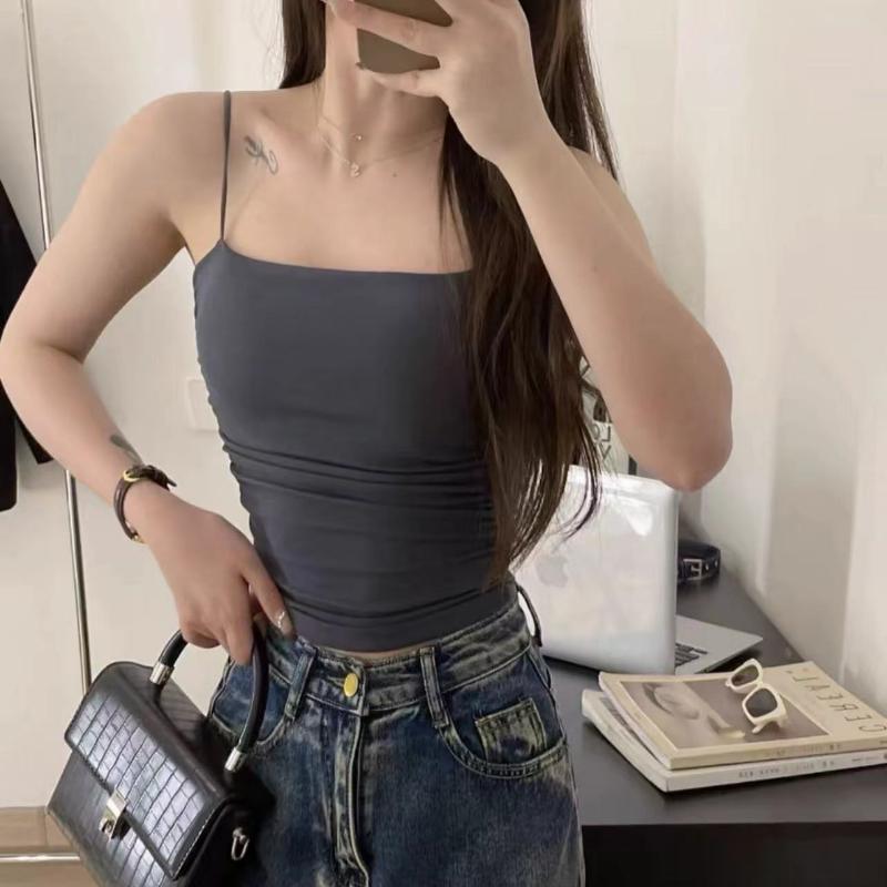 Острая девчонка Мода Сексуальный Универсальный Топ-майка Маленький Однотонный Женский Летний со Сборками и Скруткой с Подушечками для груди Без рукавов