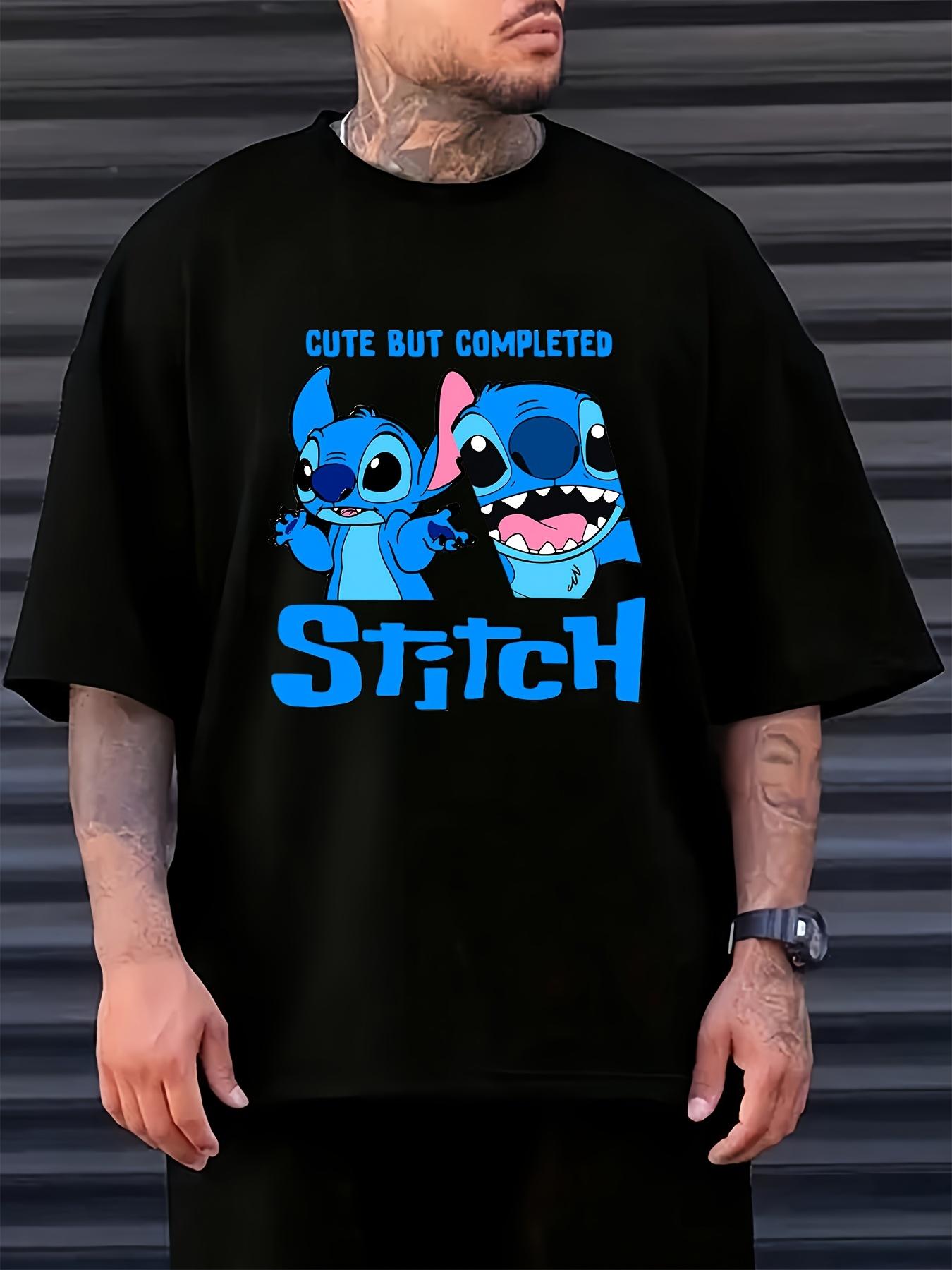 Disney Stitch Graphic T-shirt - Black Casual Summer Tee with White Round Neck S