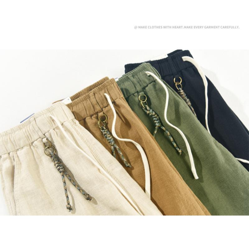 Letní móda Pánské šortky Retro styl Bavlna Len Krátké kalhoty Mládež Ležérní Plážové Volné šortky Stahovací guma v pase Šortky s více kapsami