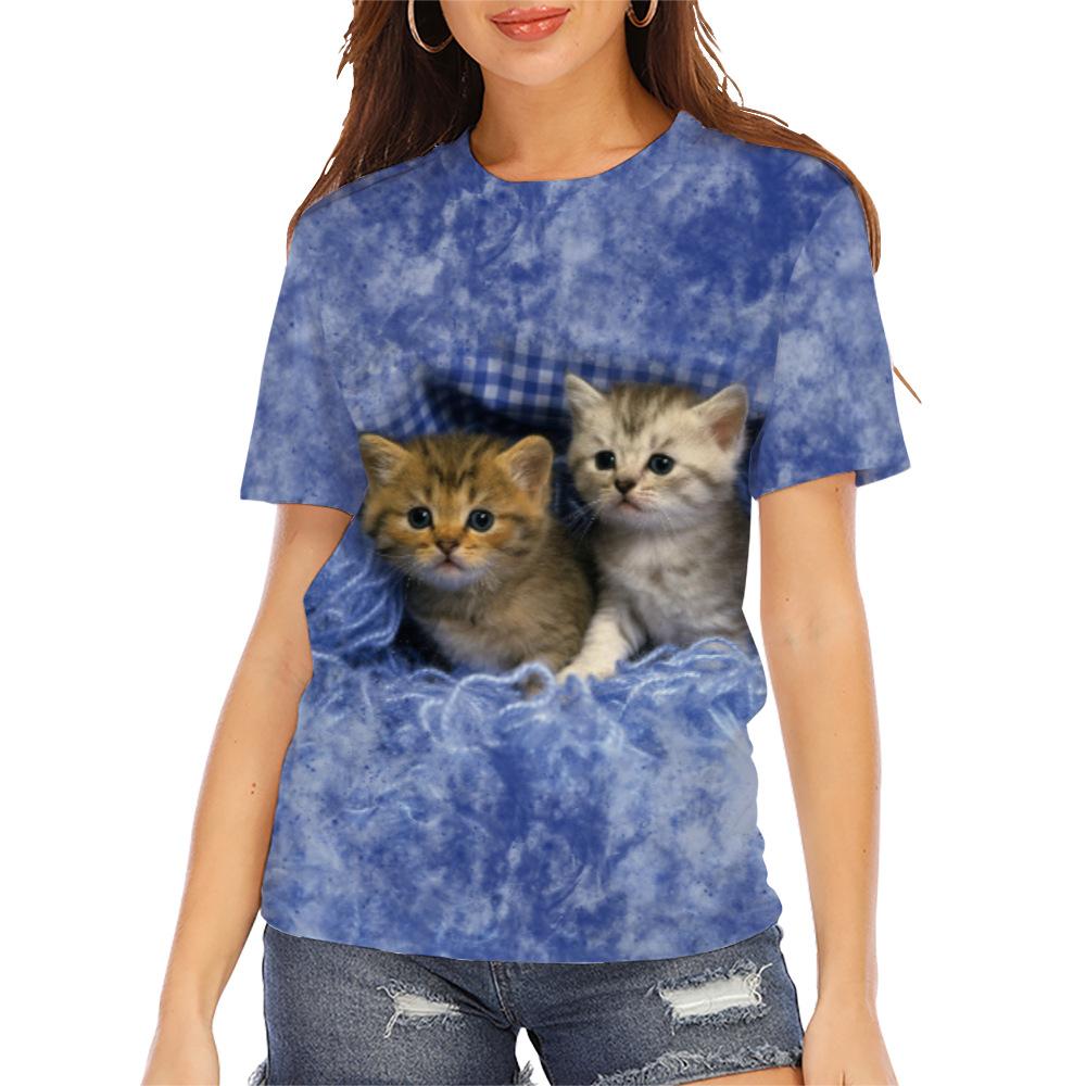 Letní dámské tričko s kulatým výstřihem a 3D potiskem zvířat, módní ležérní s krátkým rukávem