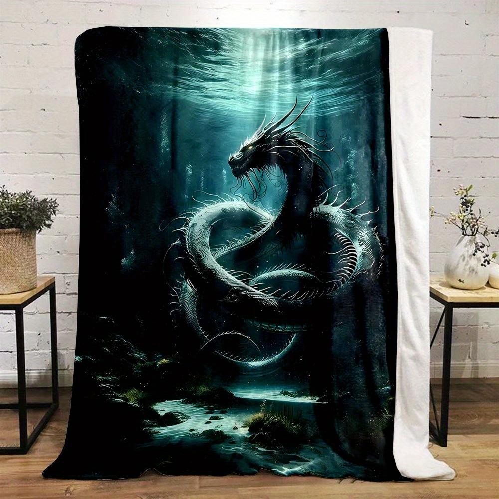 Cozy Dragon Print Flannel Throw Blanket - Ultra-Soft, Reversible, and Machine Washable for All Seasons - Perfect for Bed, Sofa,