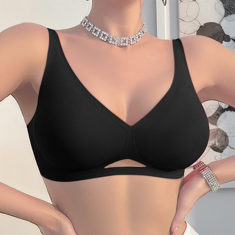 Women Seamless Soft Support Wireless Gathered Comfortable Breathable Bra S чёрный