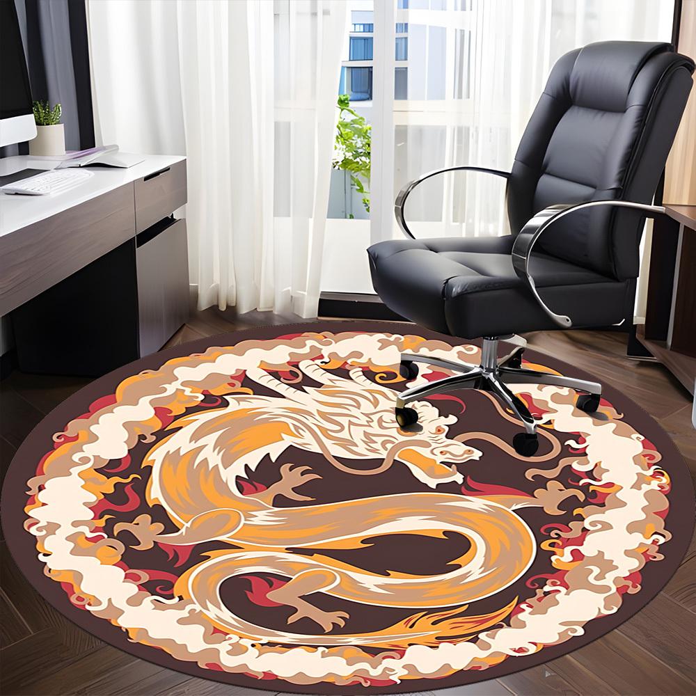 1pc Dragon Chair Carpet for Office, Round Non Slip Durable Large Size Office Carpet, Suitable for Office